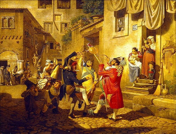 Le Carnaval dans une rue de Rome, en 1828, par Johan August Krafft